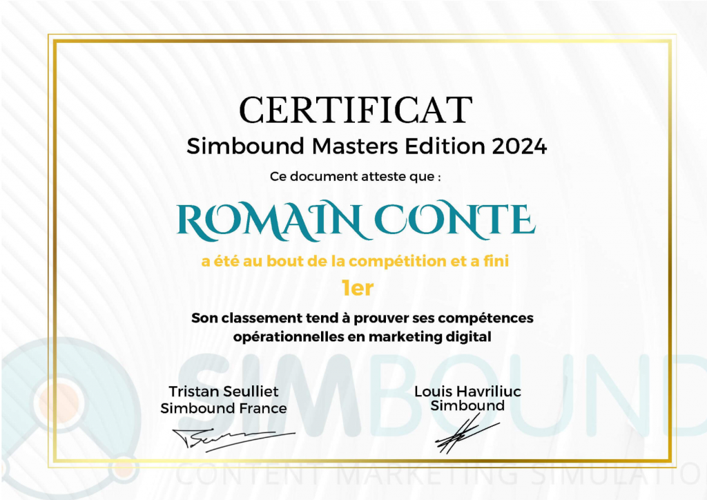 Certificat Simbound Masters 2024 de Romain Conte